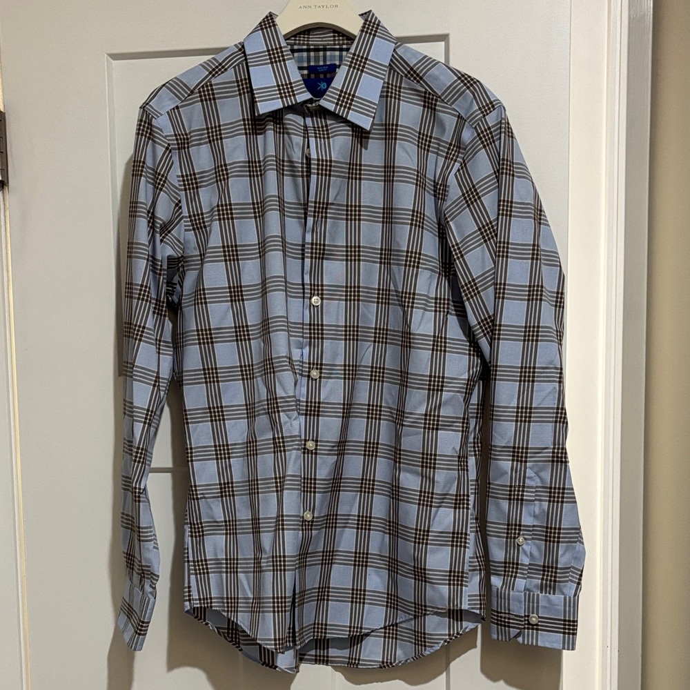 Egara Blue and Brown Plaid Dress Shirt
